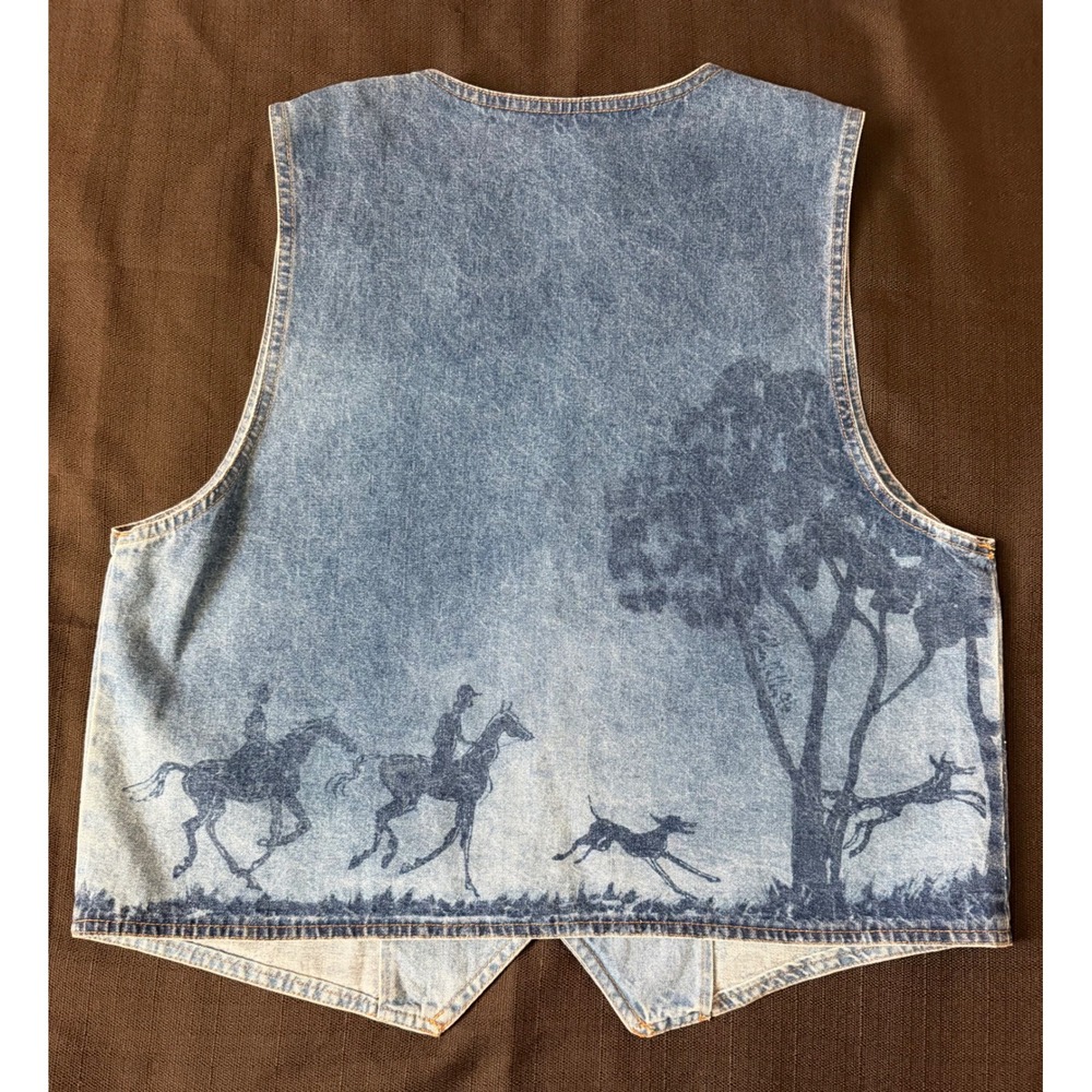 Vintage Vivaldi Jeanswear Denim Vest Women Large Fox Hunt Equestrian Light Wash - Picture 5 of 7